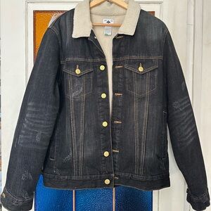 LRG Black Denim Jacket with Cream Collar